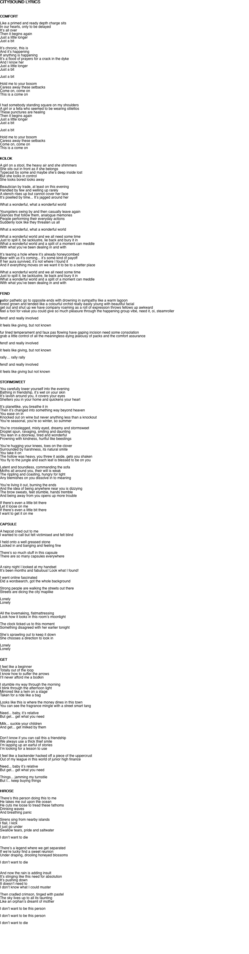 CITYBOUND LYRICS