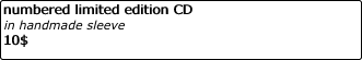 numbered limited edition CD 